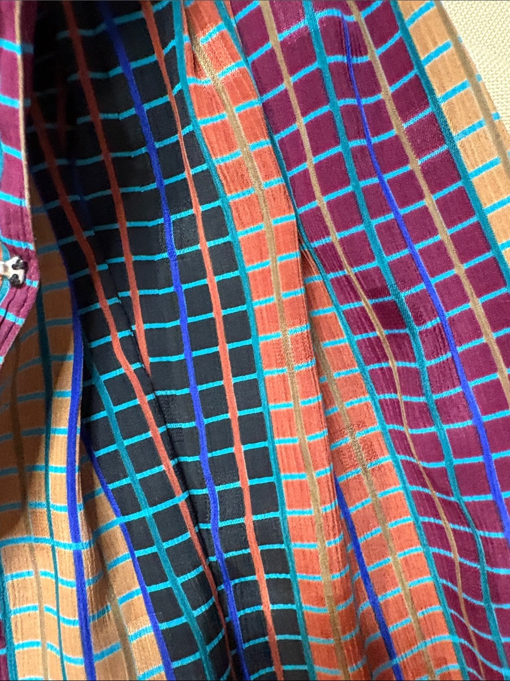 Liz Claiborne Teal Purple Navy Coral Grid-Striped Midi Skirt - Picture 3 of 3